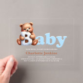 Blauw Knuffelbeertje Baby Shower Acryl Uitnodigingen (Insitu (Draagbaar))