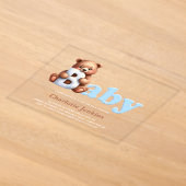 Blauw Knuffelbeertje Baby Shower Acryl Uitnodigingen (Laagn)