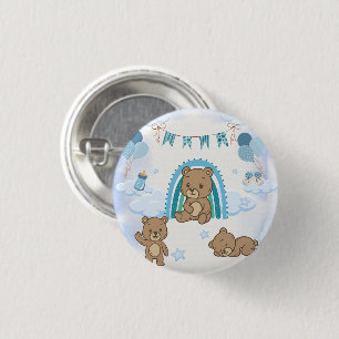 Blauw Knuffelbeertje Baby Shower Ronde Button 3,2 Cm