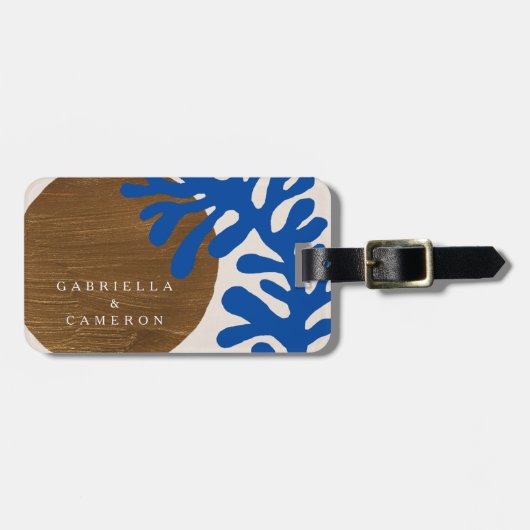Blauw Kobalt Abstract Blad Aangepaste Namen Paren Bagagelabel (Voorkant horizontaal)