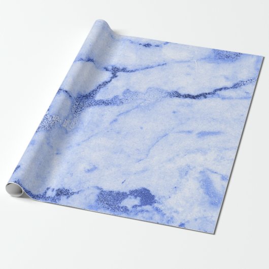 Blauw Kobalt Grijs Wit Marmeren Metaal Monochromat Cadeaupapier (Uitgerold)