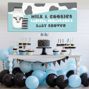 BLAUW Koe Melk en koekjes Baby shower Banner