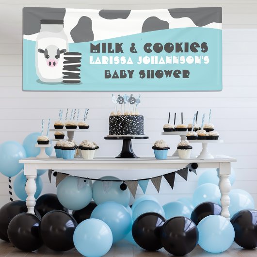 BLAUW Koe Melk en koekjes Baby shower Banner