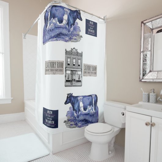 blauw koe wit douwergordijn douchegordijn (In situ)