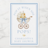Blauw koets “Pop It When She Pops” label Wijn Etiket (Enkel label)