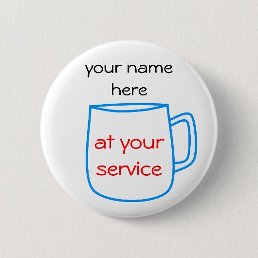 Blauw koffiekopje naamplaatje ronde button 5,7 cm (Voorkant)