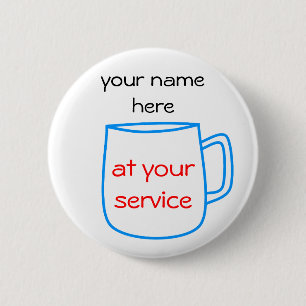 Blauw koffiekopje naamplaatje ronde button 5,7 cm