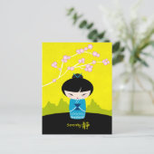 Blauw kokeshi-briefkaart briefkaart (Staand voorkant)