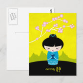Blauw kokeshi-briefkaart briefkaart (Voorkant / Achterkant)