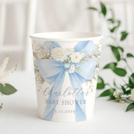 Blauw kokette boog bloemen baby jongens douche papieren bekers
