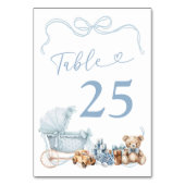 Blauw Kokette Koets Baby Shower Tafelnummer (Voorkant)