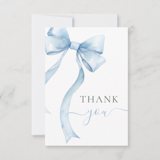 Blauw kokette strik gingham jongens babyshower bedankkaart (Voorkant)