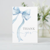 Blauw kokette strik gingham jongens babyshower bedankkaart (Staand voorkant)