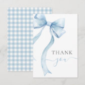 Blauw kokette strik gingham jongens babyshower bedankkaart (Voorkant / Achterkant)