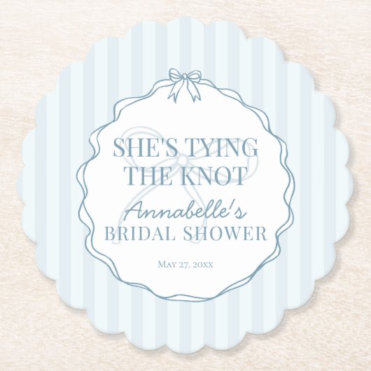 Blauw kokette strik pastel bruids-shower brunch kartonnen onderzetters (Voorkant)