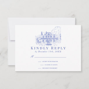 Blauw Koloniaal Huis/Herenhuis/Buitenplaats Huweli RSVP Kaartje