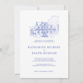 Blauw koloniaal huis/herenhuis/Manor bruiloft Kaart (Voorkant)