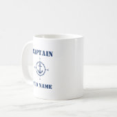 Blauw kompas Anker Captain Voeg naam of bootnaam t Koffiemok (Voorkant links)