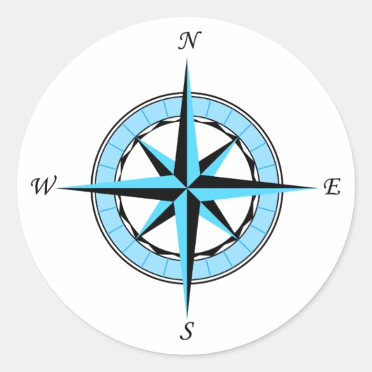 Blauw kompas Roos nautische icoon Ronde Sticker (Voorkant)