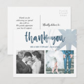 Blauw kompas trouwfoto Dank u Briefkaart (Voorkant / Achterkant)