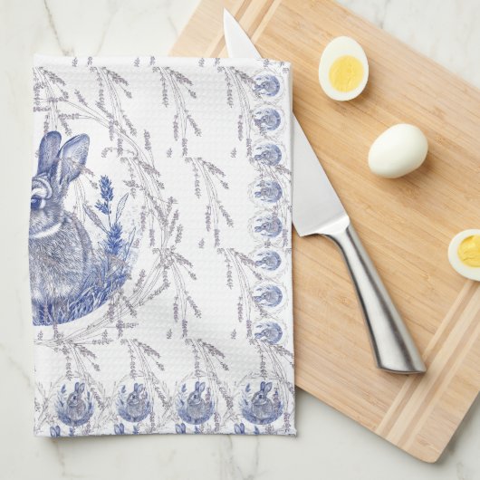 Blauw Konijn en Lavendel Border Handdoeken (Quarter Fold)
