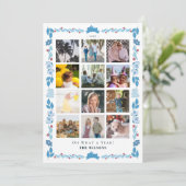 Blauw Konijn Folk Art Wat Een Jaar In Overzicht 12 Feestdagenkaart (Staand voorkant)