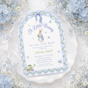 Blauw Konijn Gingham Baby Shower Kaart