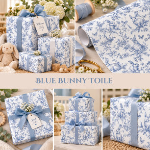 Blauw Konijn Konijn Vintage Baby Shower Cadeaupapier