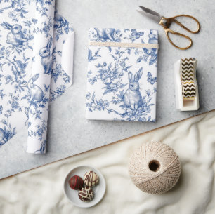 Blauw Konijn Konijn Vintage Baby Shower Cadeaupapier