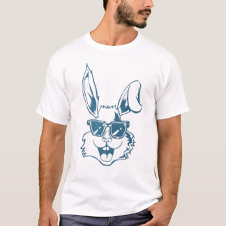 Blauw Konijn Met Zonnebril Lijntekening T-shirt