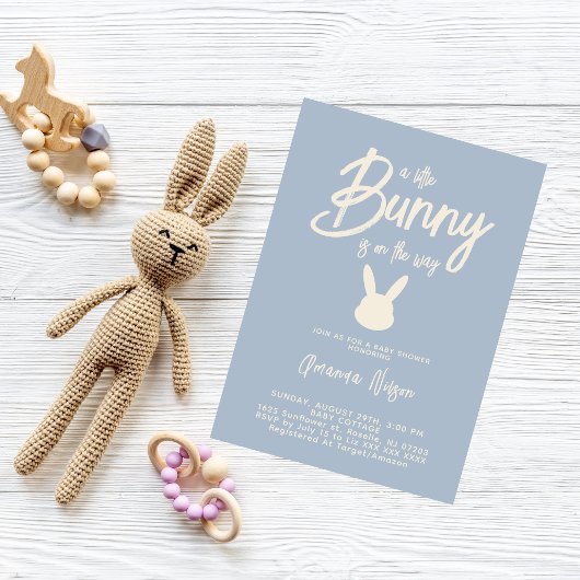 Blauw Konijn Modern Boy Baby Shower Kaart