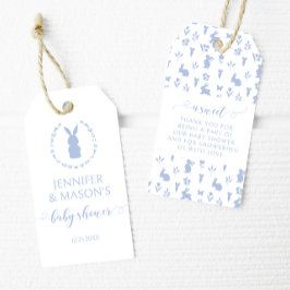 Blauw konijn Pasen lente baby shower bedankt Cadeaulabel