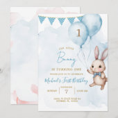 Blauw konijn Pasen Verjaardagsfeest Kaart (Voorkant / Achterkant)