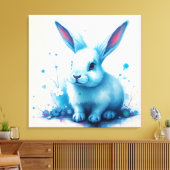 Blauw Konijn Watercolor Kunstwerk Canvas Afdruk (Insitu (Woonkamer))