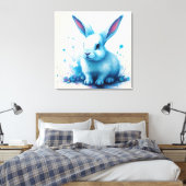 Blauw Konijn Watercolor Kunstwerk Canvas Afdruk (Insitu (Slaapkamer))