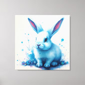 Blauw Konijn Watercolor Kunstwerk Canvas Afdruk (Voorkant)