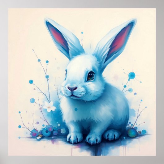 Blauw Konijn Waterverf Kunstwerk Poster (Voorkant)