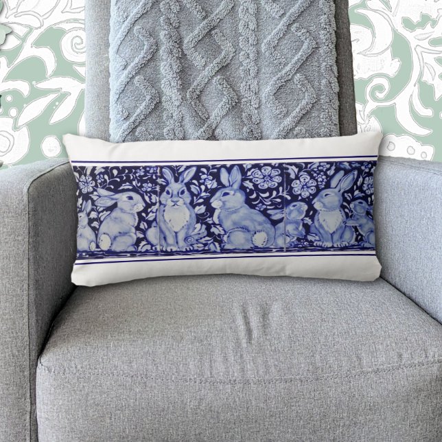 Blauw Konijn Woodland Bird Bunny Delft Dedham Kussen (Creator heeft geüpload)