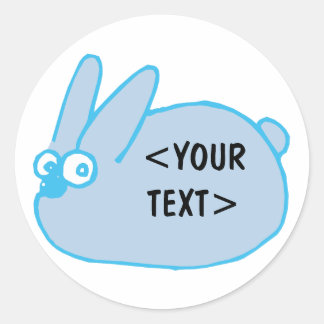 Blauw Konijn, <YOUR TEXT> Ronde Sticker
