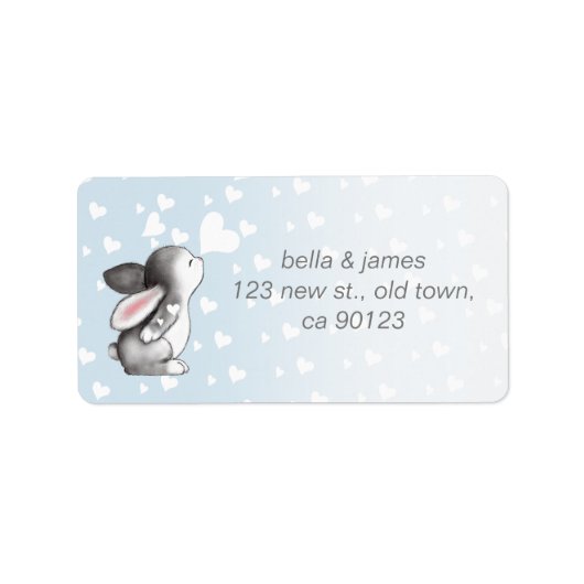 Blauw konijnenhart confetti adresetiketten etiket (Voorkant)