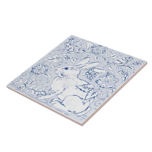  Blauw Konijnenkonijn Vogel Bloemen Gezichten Link Tegeltje (Zijkant)