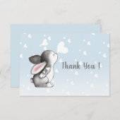 Blauw konijntje hart confetti plat dank u kaart (Voorkant / Achterkant)