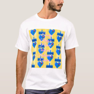 Blauw Koning Hart en Kroon met Rode Bloem T-shirt