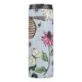  Blauw Koningin Bee & Gouden Kroon Bloemen Monogra Thermosbeker (Achterkant)