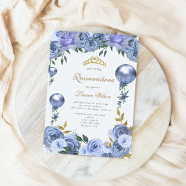 Blauw Koninklijk Bloemstuk Quinceanera Foto Uitnod Save The Date