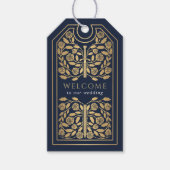 Blauw Koninklijk Middeleeuws Gouden Zwaard Huwelij Cadeaulabel (Voorkant)