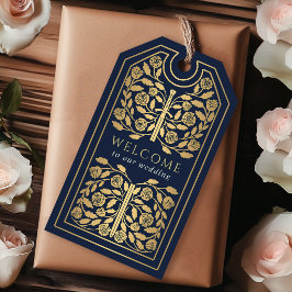 Blauw Koninklijk Middeleeuws Gouden Zwaard Huwelij Cadeaulabel