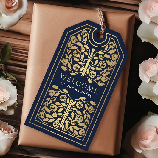 Blauw Koninklijk Middeleeuws Gouden Zwaard Huwelij Cadeaulabel