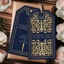 Blauw Koninklijk Middeleeuws Gouden Zwaard Huwelij Cadeaulabel