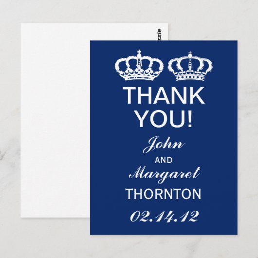 Blauw Koninklijk paar Dank u Briefkaart (Voorkant / Achterkant)